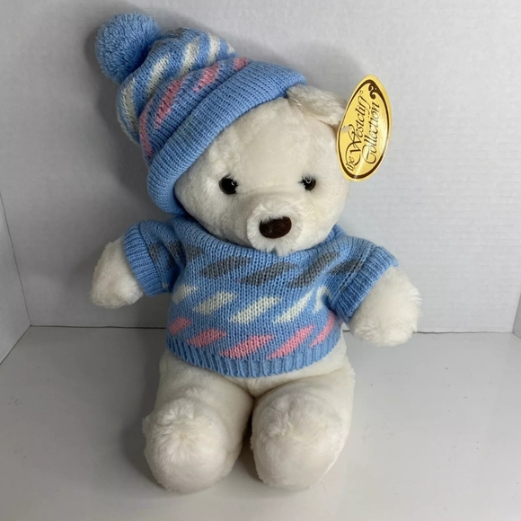 NWT Vintage Westcliff Collection Winter Hat Sweater White Bear Plush Stuffed Toy - Picture 1 of 6